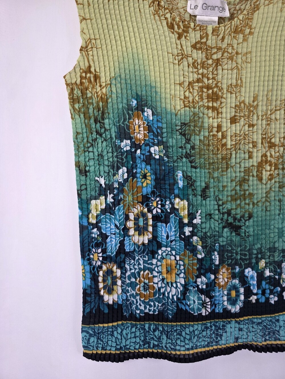 Le Grange Y2K Women's Size Medium Waffle Stretch Blouse Crinkle Blue Floral 2000 - Picture 6 of 14